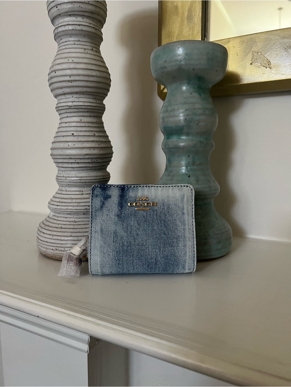 Coach Outlet Snap Wallet In Loved Denim With Charm